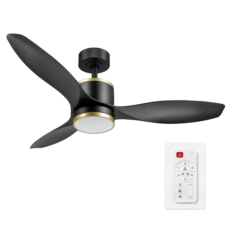 Edinburg 48" Matte Black LED Light Smart Ceiling Fan with Remote Control and Brass Accents