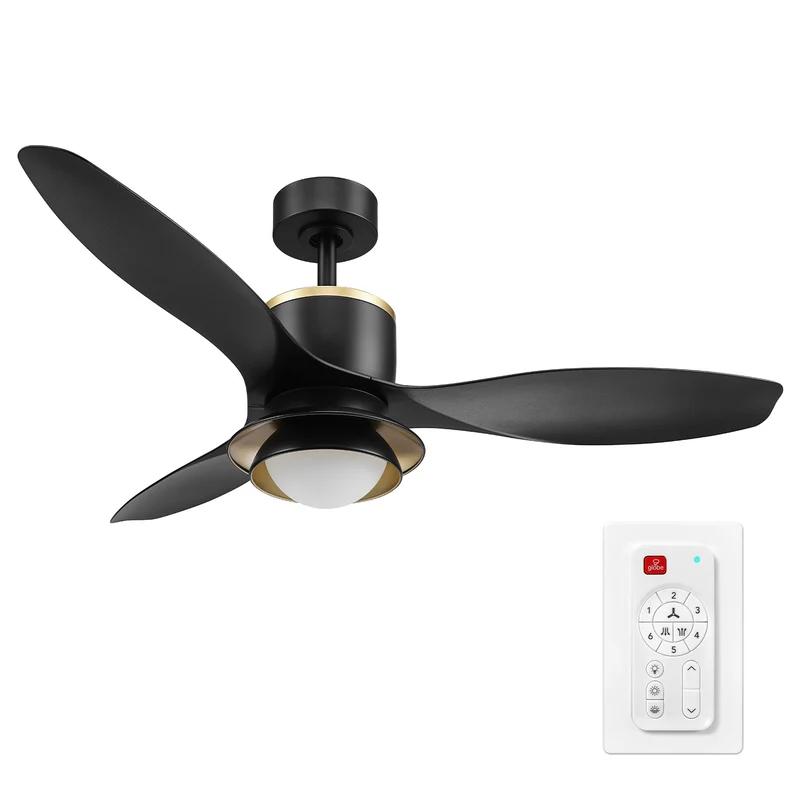 Oswald 48" Black LED Light Ceiling Fan with Remote Control and Brass Accents